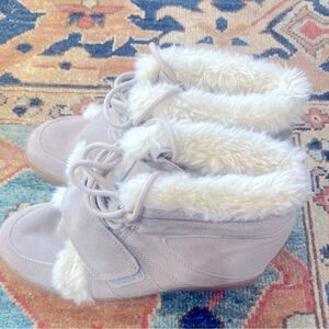 Zara TRF Faux Fur Wedge Booties Size 38